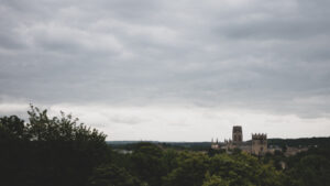 Aerial view of Durham Cathedral, showcasing its grandeur and intricate design.